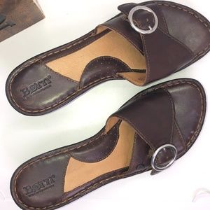born lamium leather wedge slides